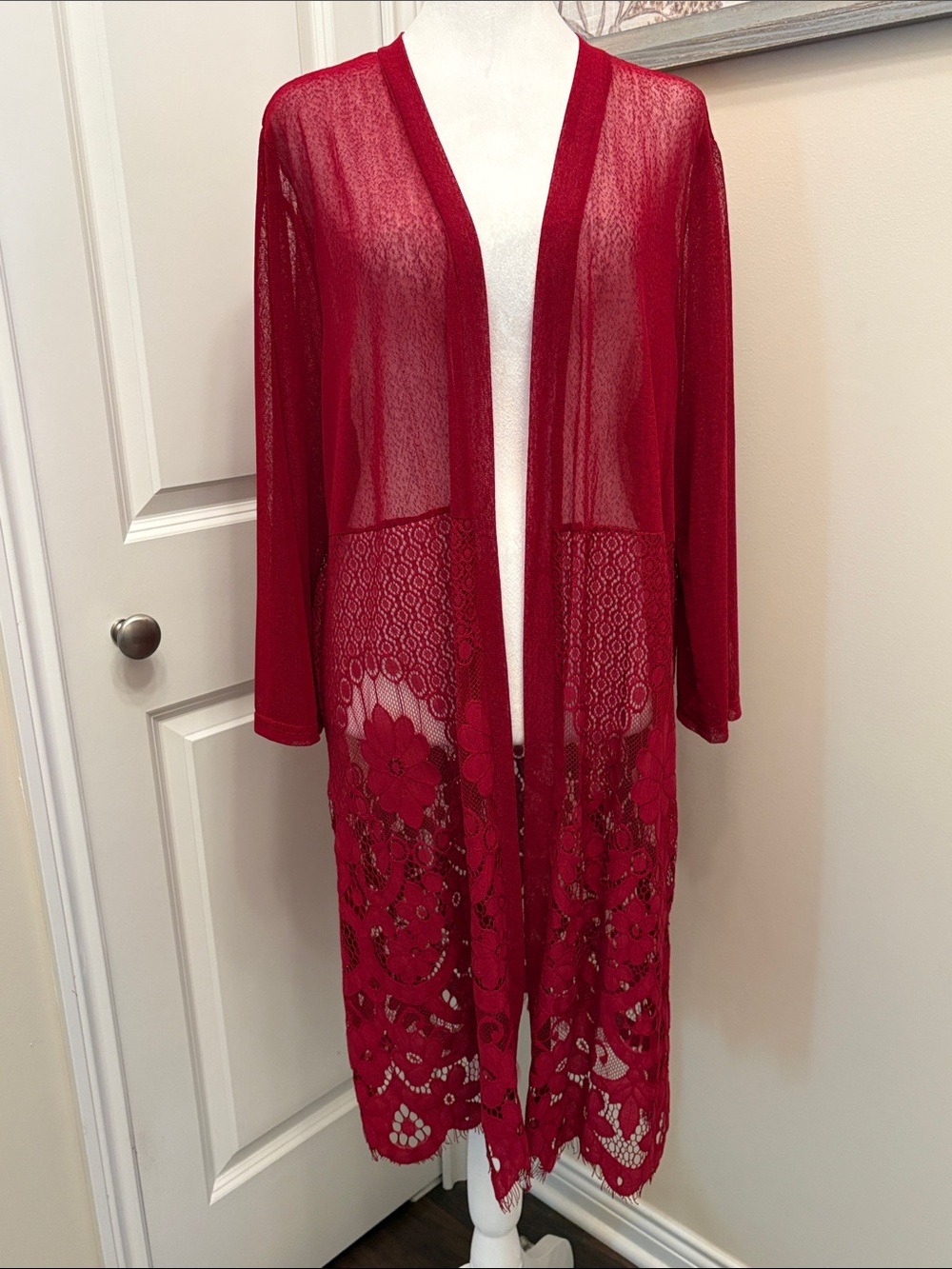 Forgotten Grace Red Open Front Lace Duster 2x